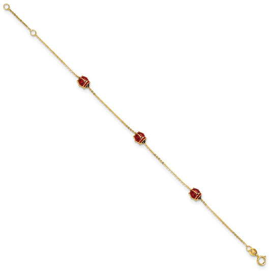 Polished Red and Black Enameled Ladybugs Childrens Bracelet Plus Extender - WBC