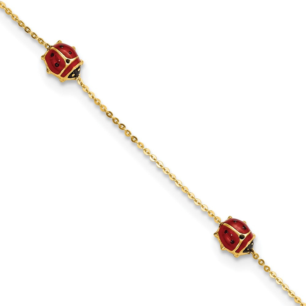 Polished Red and Black Enameled Ladybugs Childrens Bracelet Plus Extender - WBC