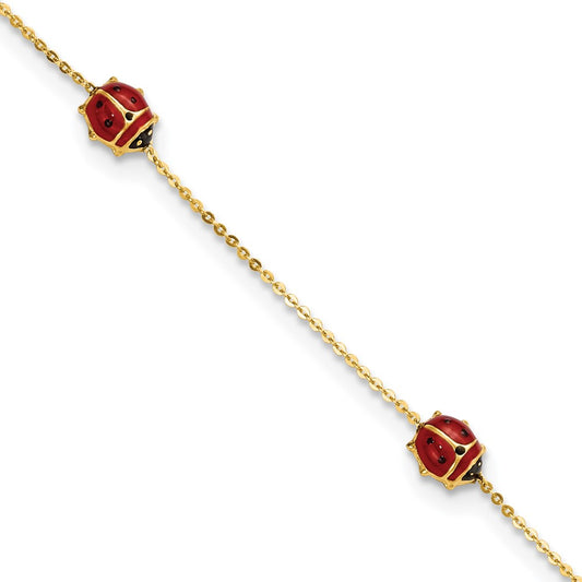 Polished Red and Black Enameled Ladybugs Childrens Bracelet Plus Extender - WBC
