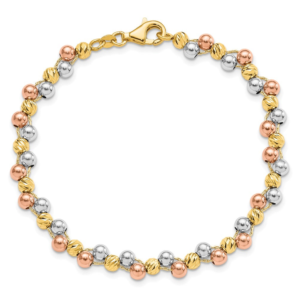 Tri Color Polished and D/C Beaded Bracelet - WBC