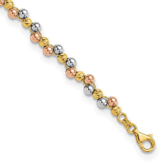 Tri Color Polished and D/C Beaded Bracelet - WBC