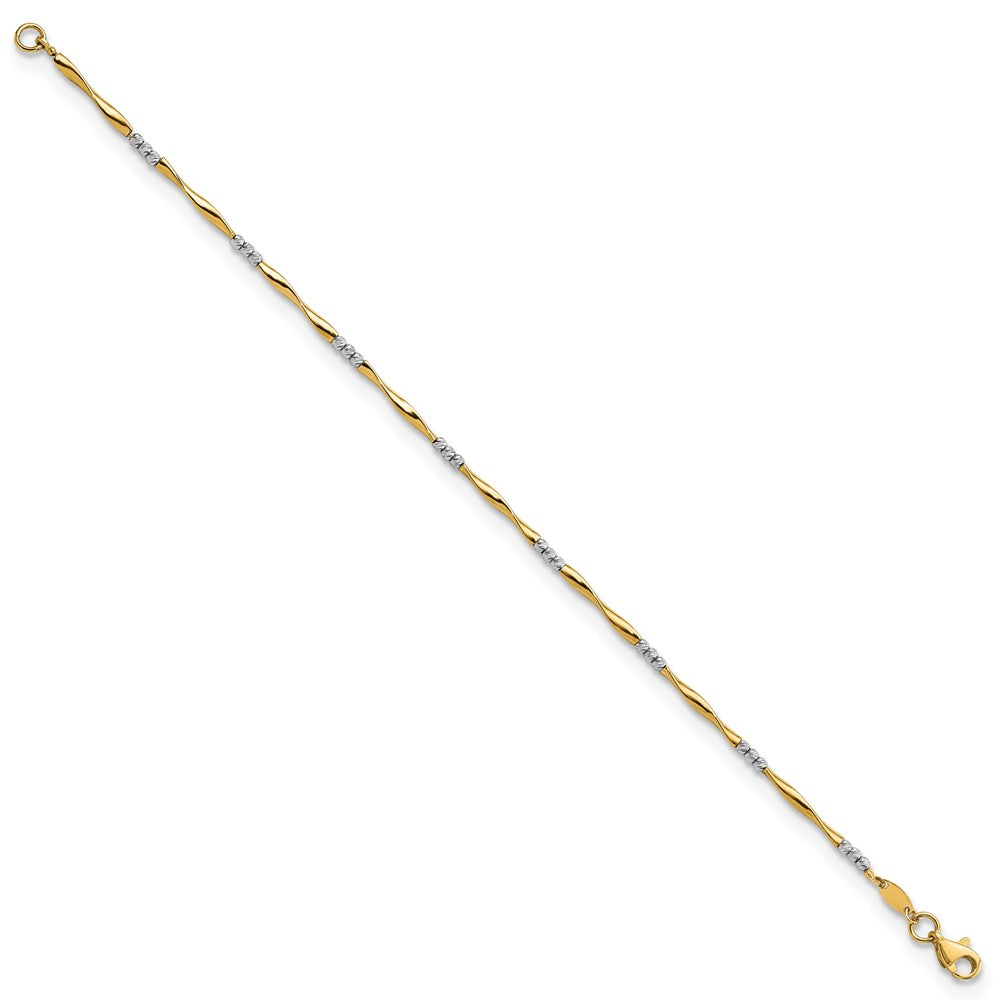 Two-tone Diamond-Cut Wavy and Beaded 7.5in Bracelet - WBC