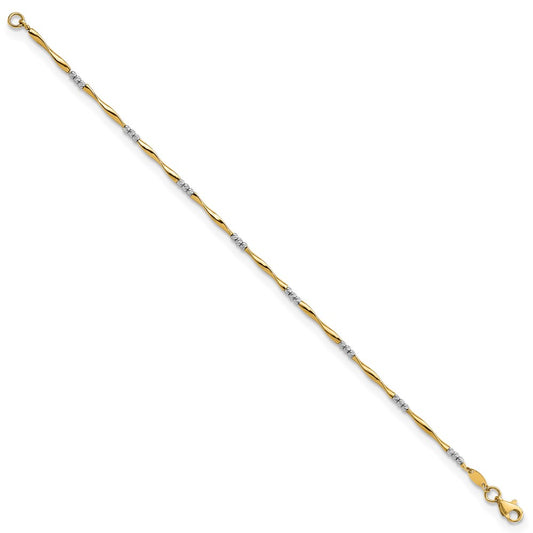 Two-tone Diamond-Cut Wavy and Beaded 7.5in Bracelet - WBC
