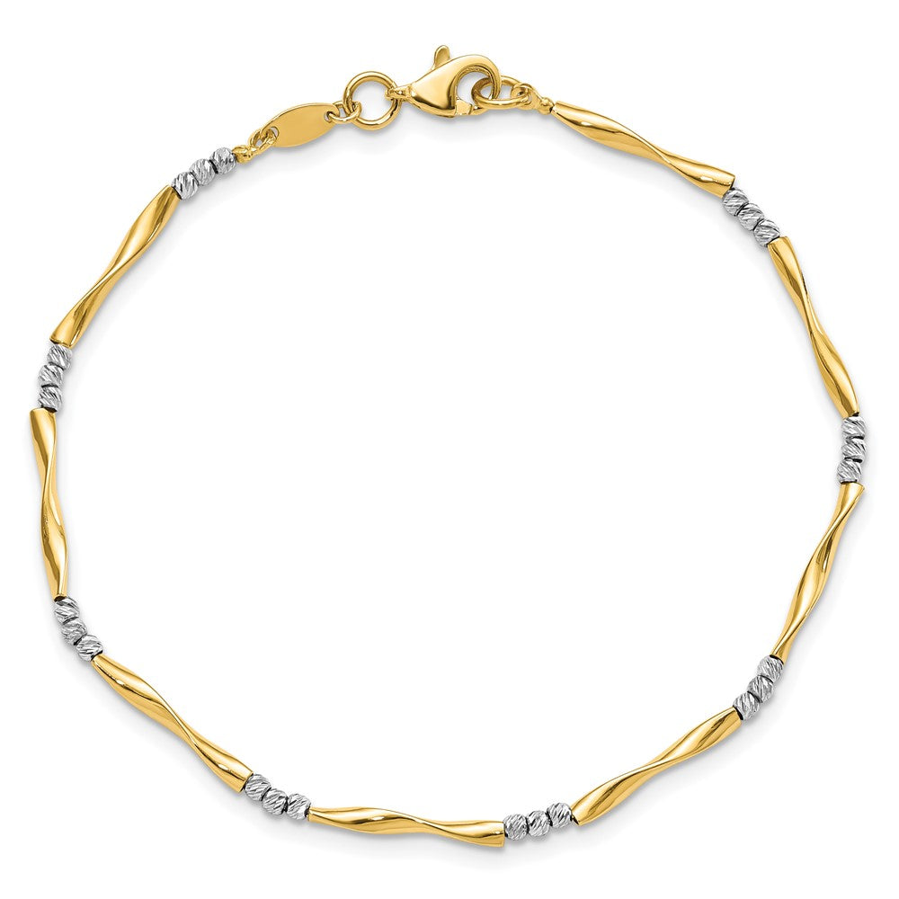 Two-tone Diamond-Cut Wavy and Beaded 7.5in Bracelet - WBC