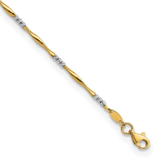 Two-tone Diamond-Cut Wavy and Beaded 7.5in Bracelet - WBC