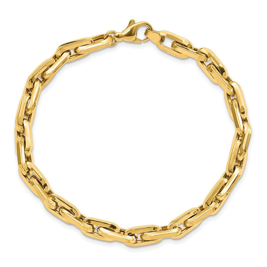 Men's 14K Gold Polished Fancy Long Cable Link Bracelet, 6.5mm