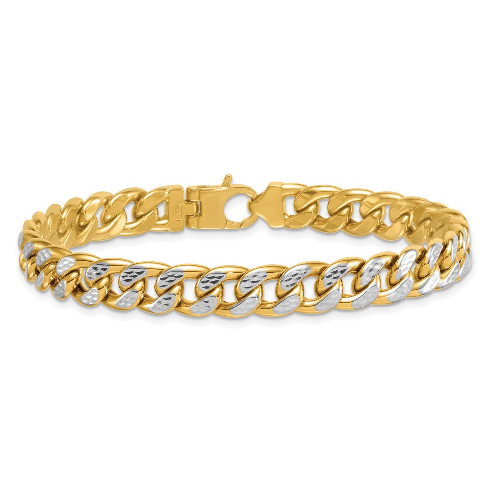 with Rhodium Pave Textured Flat Curb Chain Mens Bracelet - WBC