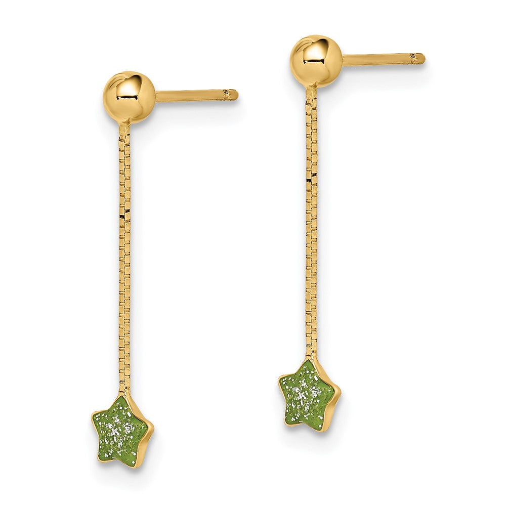 Madi K Green Enameled Star Chain Dangle Childrens Post Earrings - WBC