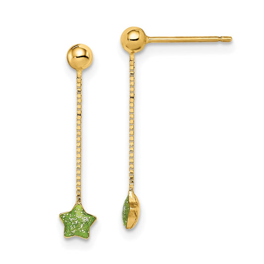 Madi K Green Enameled Star Chain Dangle Childrens Post Earrings - WBC