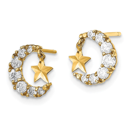 Madi K CZ Crescent Moon with Diamond-cut Star Dangle Childrens Post Earrings - WBC