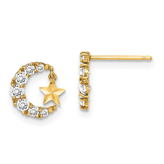 Madi K CZ Crescent Moon with Diamond-cut Star Dangle Childrens Post Earrings - WBC