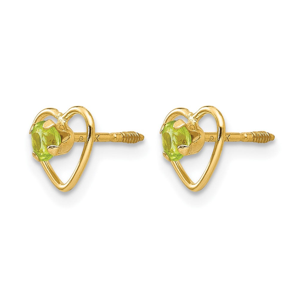 Madi K Round Genuine Peridot Birthstone Heart Screwback Post Earrings - WBC
