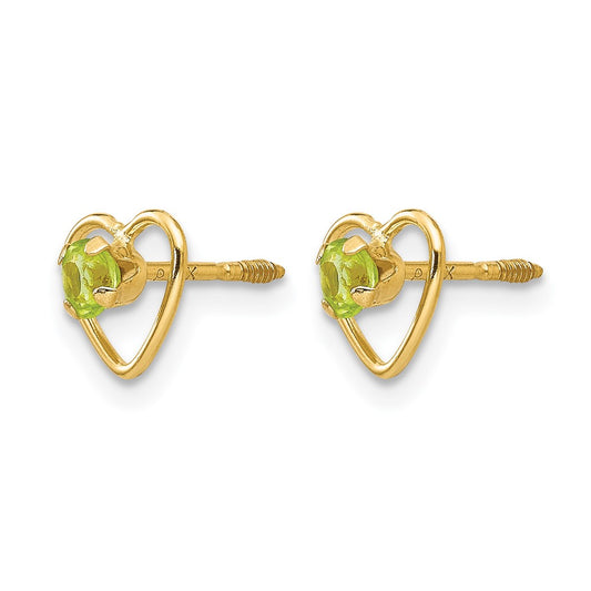 Madi K Round Genuine Peridot Birthstone Heart Screwback Post Earrings - WBC