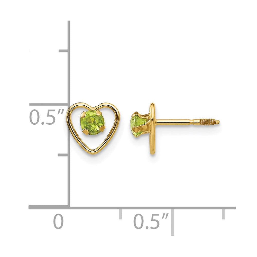 Madi K Round Genuine Peridot Birthstone Heart Screwback Post Earrings - WBC