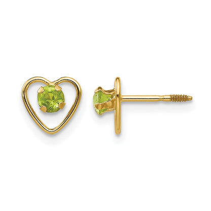 Madi K Round Genuine Peridot Birthstone Heart Screwback Post Earrings - WBC