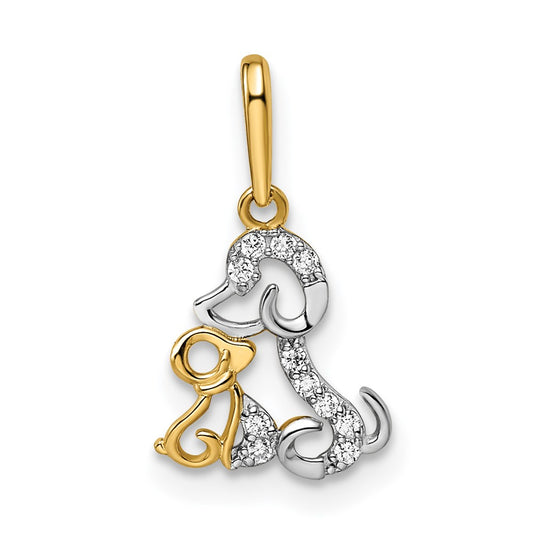 and Rhodium Madi K CZ Dog and Puppy Childrens Pendant - WBC