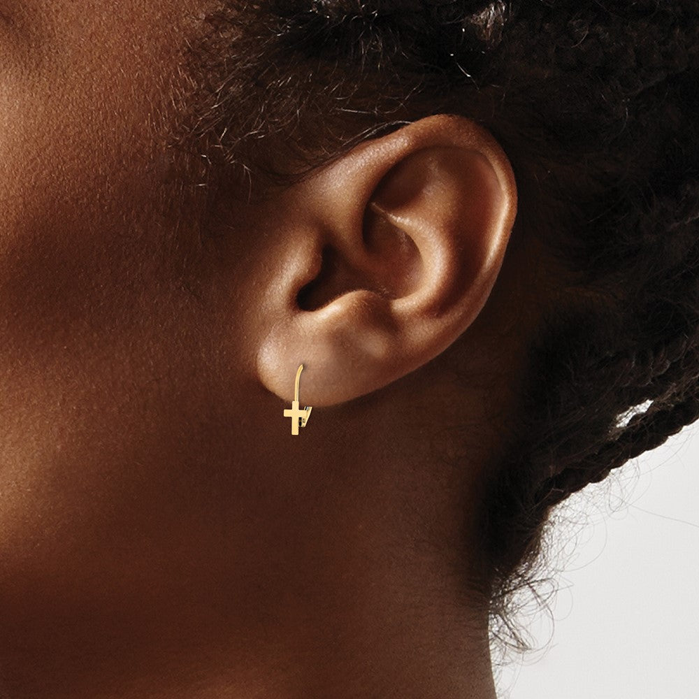 Madi K Polished Cross Childrens Leverback Earrings - WBC