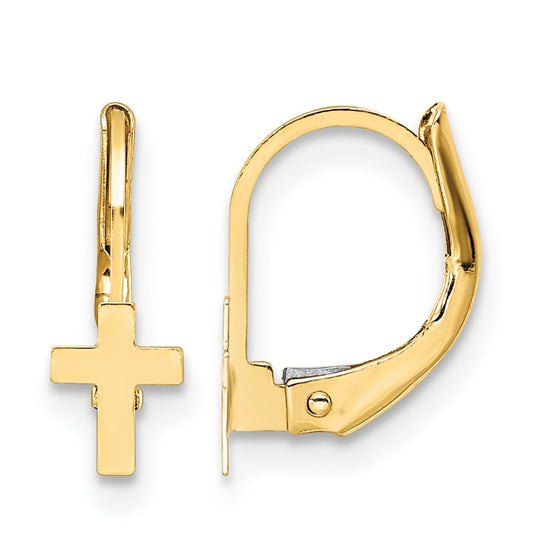 Madi K Polished Cross Childrens Leverback Earrings - WBC