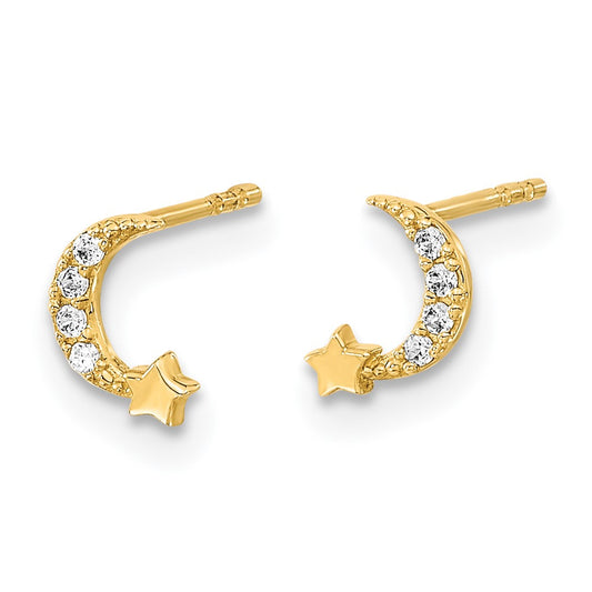 Madi K Polished Moon and Star CZ Childrens Post Earrings - WBC