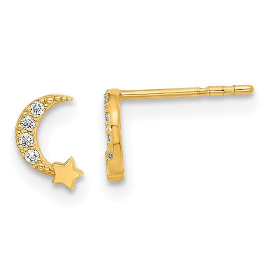 Madi K Polished Moon and Star CZ Childrens Post Earrings - WBC
