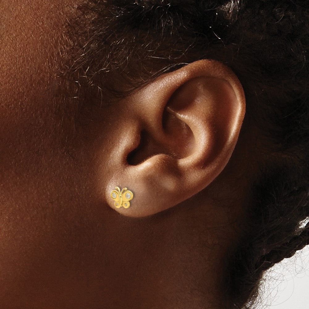 Madi K Polished CZ Butterfly Childrens Post Earrings - WBC
