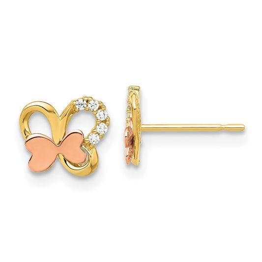 Madi K Two-Tone Polished CZ Butterfly Childrens Post Earrings - WBC