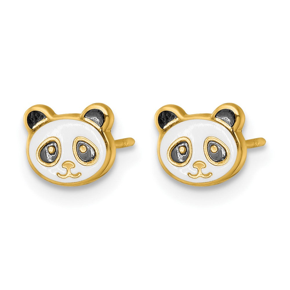 Madi K Polished Black and Enameled Panda Childrens Post Earrings - WBC
