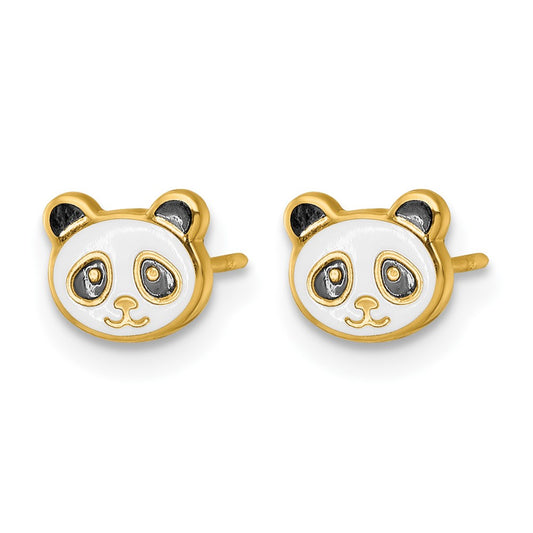 Madi K Polished Black and Enameled Panda Childrens Post Earrings - WBC