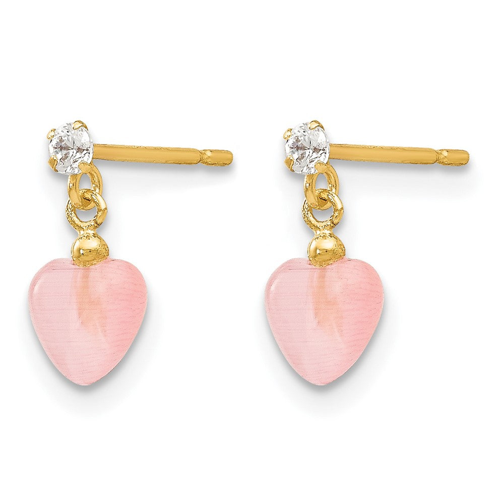 Madi K CZ and Pink Cats Eye Heart Dangle Childrens Post Earrings - WBC