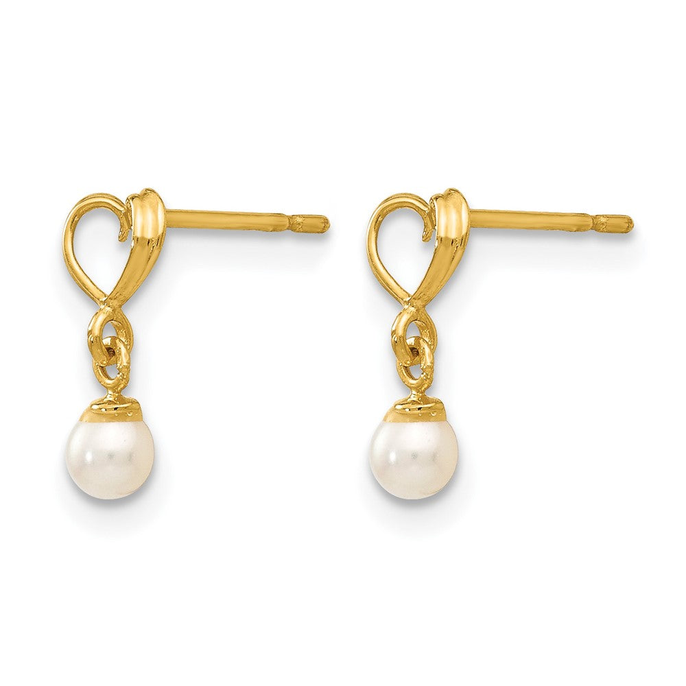 Madi K Freshwater Cultured Pearl Heart Dangle Childrens Post Earrings - WBC