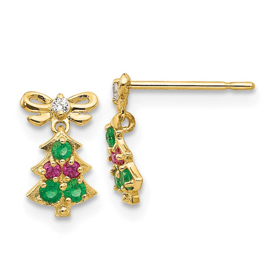 Madi K CZ Christmas Tree Dangle Childrens Post Earrings - WBC
