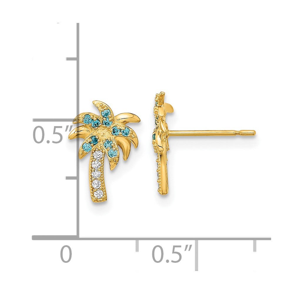 Madi K Blue and Clear CZ Palm Tree Childrens Post Earrings - WBC