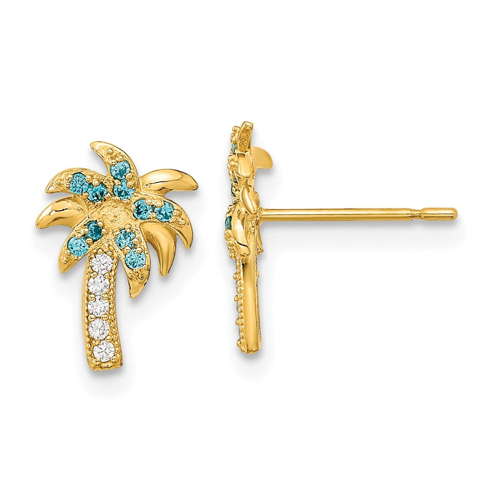 Madi K Blue and Clear CZ Palm Tree Childrens Post Earrings - WBC