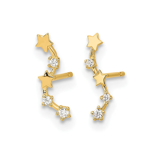 Madi K Curved Stars CZ Childrens Post Dangle Earrings - WBC
