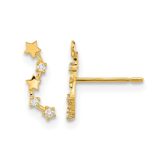 Madi K Curved Stars CZ Childrens Post Dangle Earrings - WBC