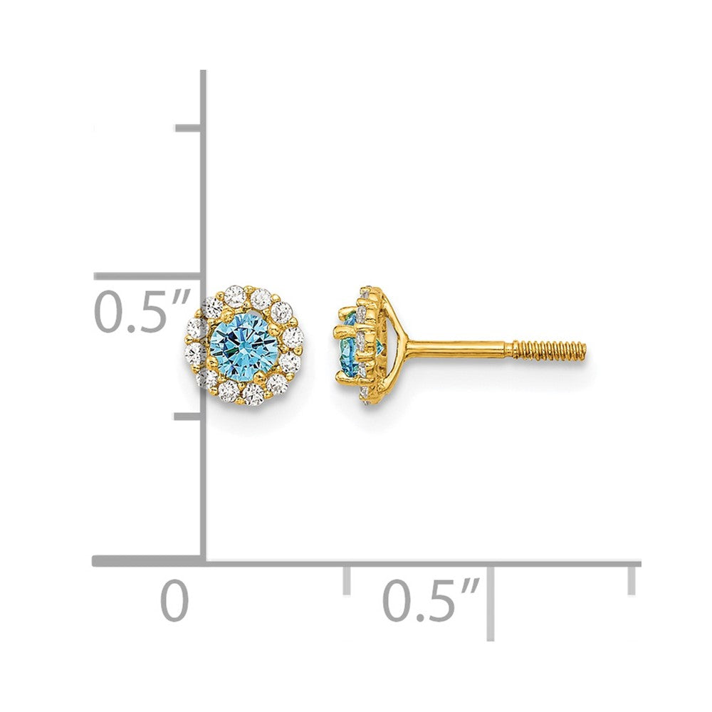 Madi K Polished Round Blue and Clear CZ Halo Screwback Post Earrings - WBC