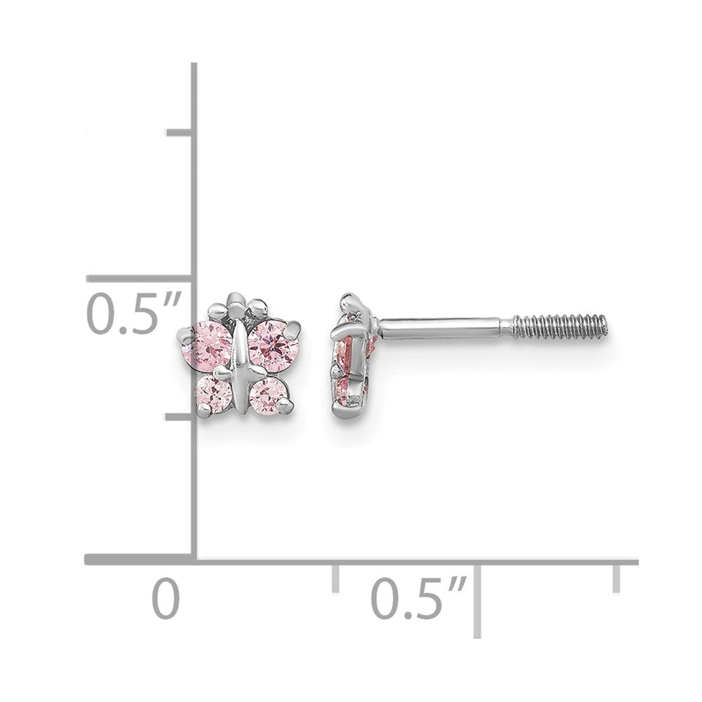 Madi K Polished Pink CZ Butterfly Childrens Screwback Post Earrings - WBC