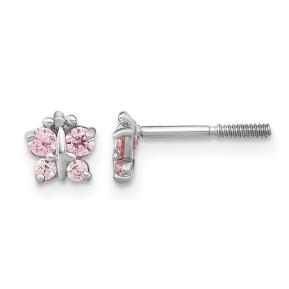 Madi K Polished Pink CZ Butterfly Childrens Screwback Post Earrings - WBC