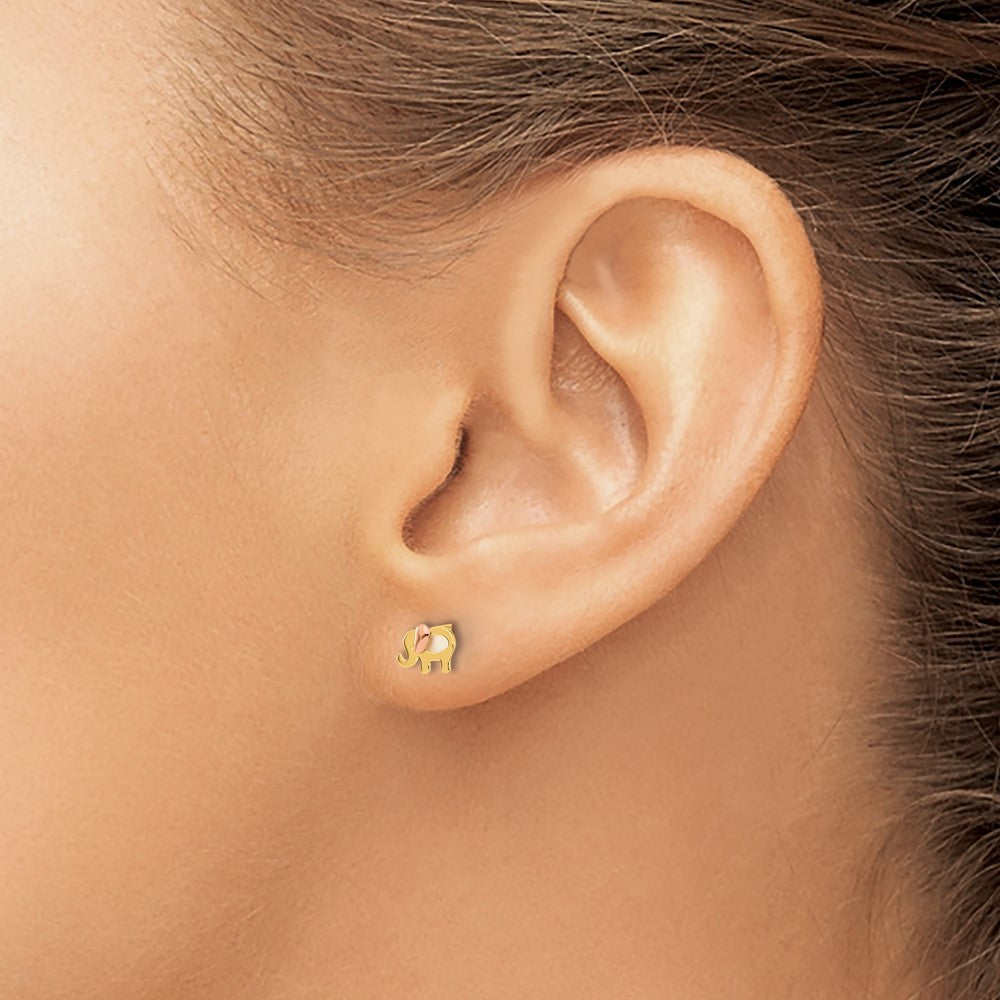 Two-tone Madi K Mother of Pearl Elephant Childrens Post Earrings - WBC