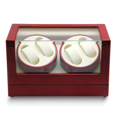 Rotations High Gloss Red Burlwood Finish with Acrylic Window Velveteen Lined Wood Composite 4-Watch Winder (AC Powered)