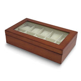 Matte Cherry Finish Glass Lid Velour Lined Wooden 10-Watch Case
