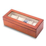 Matte Cherry Finish Glass Lid Velour Lined Wooden 4-Watch Case