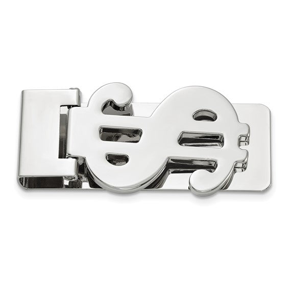 Silver-plated Hinged Money Clip with Dollar Symbol