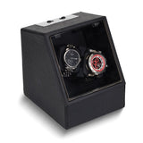 Rotations Black Faux Leather with Acrylic Window Wood Composite Dual Watch Winder (AC or Batteries)