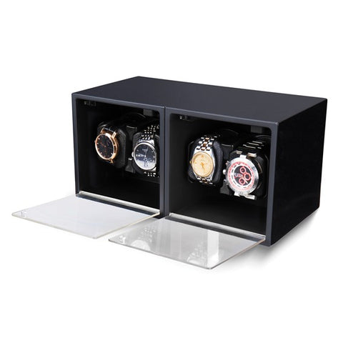 Rotations High Gloss Black Finish with Acrylic Windows Wood Composite 4-Watch Winder (AC or Batteries)