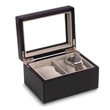 Matte Black Finish Glass Lid Velour Lined Wooden 2-Watch Case