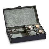 Black Leather Velveteen Lined 4-Watch and Jewelry Box
