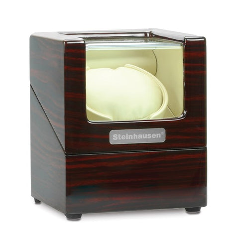 Steinhausen High Gloss Heritage Cherry Finish Leatherette Lined Single Watch Winder (AC or Batteries)