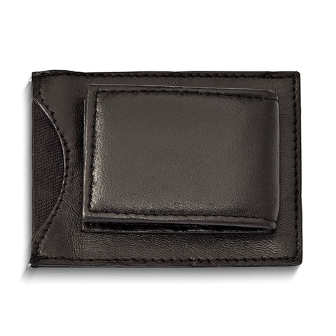 Black Leather Magnetic Money Clip with ID Slot
