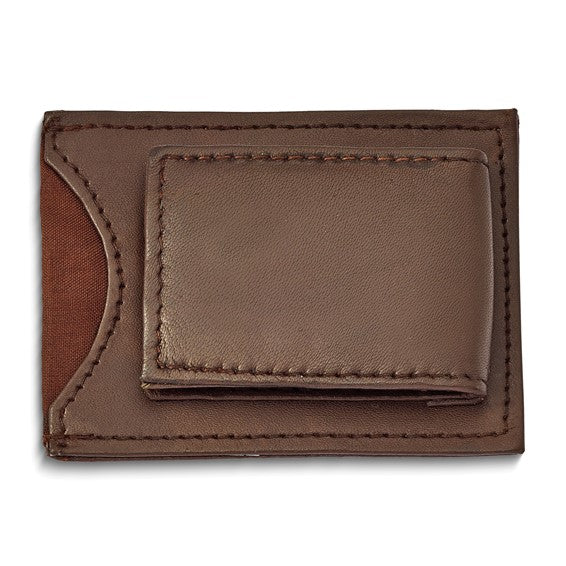 Brown Leather Magnetic Money Clip with ID Slot